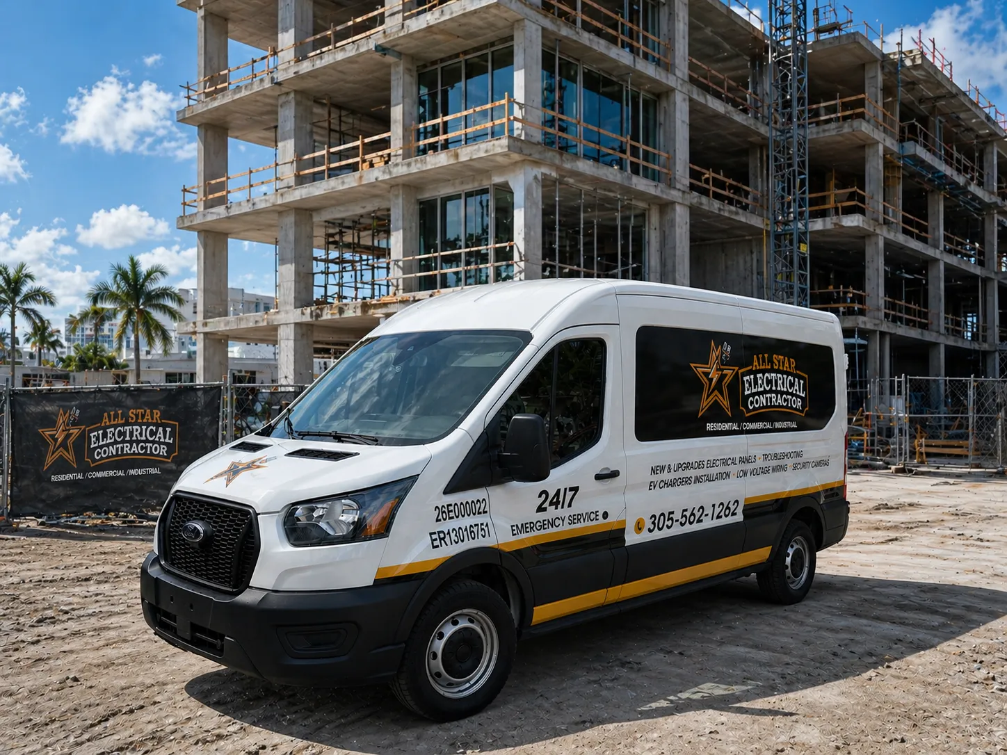 All Star Electrical Contractor service van at a Miami-Dade job site