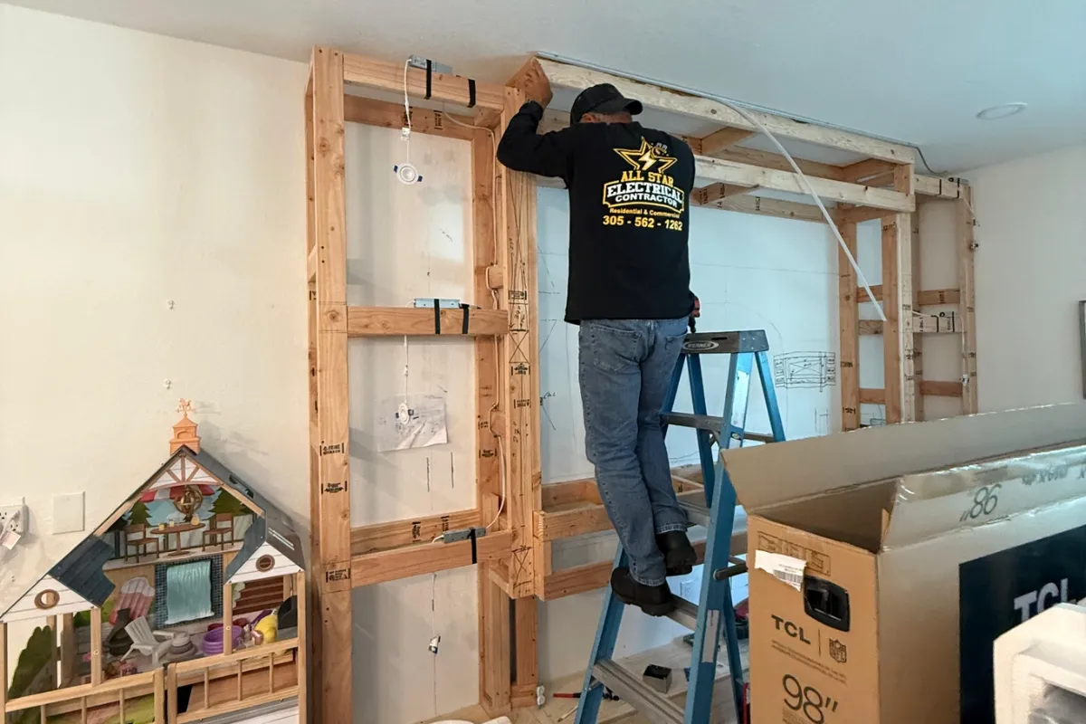 Interior electrical wiring installation for residential renovation project