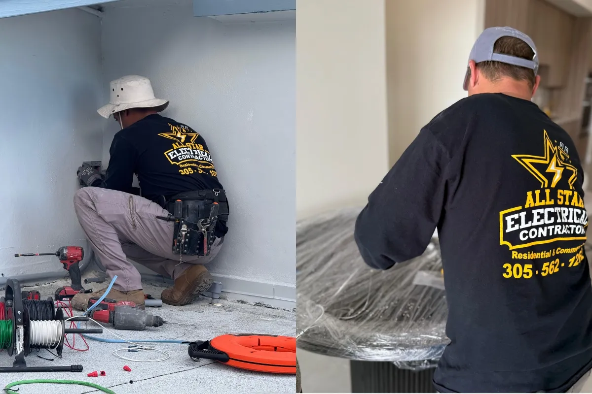 Residential electrician performing electrical installation and wiring service